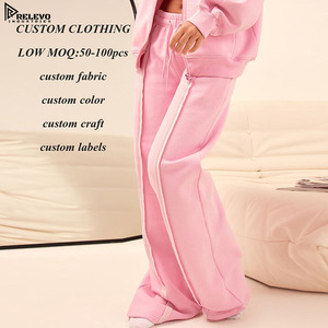 Pantalones de chándal de felpa francesa gruesa para mujer al por mayor – Joggers de algodón de pierna ancha extragrandes con dobladillo sin rematar - Product Image 6