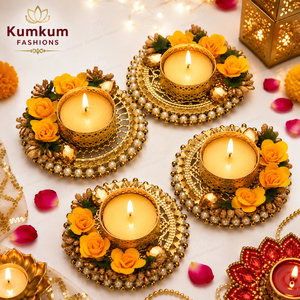 Indian Handmade Metal Multicolor Traditional Floral Tea Light Candle Holder 3" Home Decoration Christmas Wedding Party s - Product Image 1