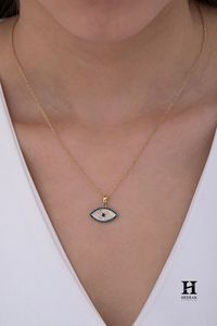 Pendentif de protection œil de luxe, collier en or 14K/18K avec diamants de laboratoire/naturels, fournisseur de bijoux en gros - Product Image 3