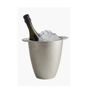 <b>Sand</b>-Cast Aluminum Champagne Bucket – Brushed <b>Silver</b> Wine Chiller with Flat Tab Handles - Product Image 3