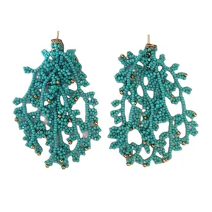 Latest Design Handmade Hand Crafted Fashion Jewelry Turquoise 3 Cut Beads Made Women's Evening Party Wear Drop Earrings