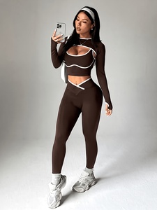 Custom OEM Women 3 Piece Fitness Clothing Set Strappy <b>Cami</b> Bra Loose <b>Crop</b> <b>Top</b> Leggings - Product Image 2