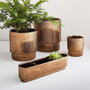 Set of 4 High Quality Metal <b>Ribbed</b> Design Aluminium Floor <b>Vases</b> with Attractive <b>Ribbed</b> Pattern - Product Image 1