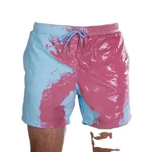 热卖时尚定制口袋快干变色透气游泳沙滩短裤升华男士沙滩短裤
