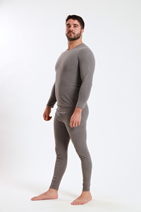 Men Thermal <b>Underwear</b> Set Long Sleeve Crew Neck Solid Gray 2 Piece Winter Warm Base Layer <b>Compression</b> Wear - Product Image 3