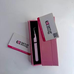 Pince à épiler professionnelle en acier inoxydable pour extensions de cils, logo personnalisé, rose, 90 degrés, forme en L, pince à épiler pour volume de cils, marque privée - Product Image 3