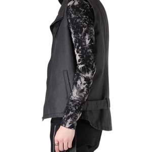 Men's Gothic Solid Black <b>Long</b> <b>Waistcoat</b> Turn Down Collar Sleeveless Vest Autumn Outerwear - Product Image 5