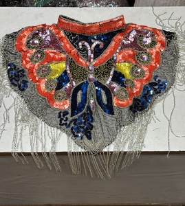 Cape de burlesque élégante avec des paillettes, des perles et des franges pour les festivals festifs, silhouette droite, décoration de broderie naturelle - Product Image 2