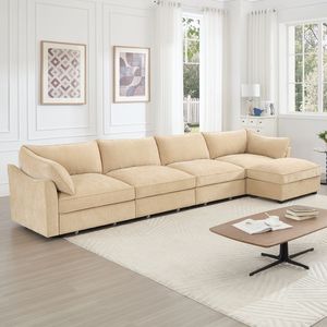 Divano Componibile a L con 4 Posti e 1 Pouf Mobile, Comodo Divano a 5 Posti per Soggiorno, Divano a 4 Posti con Vano Contenitore - Product Image 4