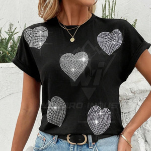 เสื้อแฟชั่นผู้หญิงสุดหรู ประดับเพชรเทียม แขนสั้น สไตล์สตรีท ดีไซน์หรูหรา พร้อมรับทำโลโก้ตามสั่ง สั่งซื้อจำนวนมากได้ - Product Image 4
