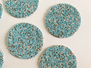 Handmade Beaded <b>Coasters</b>: Blue, <b>Silver</b>, and White (Set of 4/6) by whimsy art craft - Product Image 6