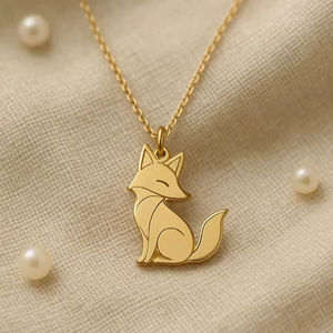 Collar Minimalista de Plata de Ley 925 con Baño de Oro Vermeil de 14K y Rodio, Colgante de Zorro, Animal Espiritual, Regalo para Amantes de las Mascotas, Joyería - Product Image 1