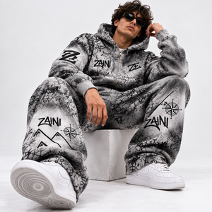 Ensemble survêtement gris à capuche pour homme, coupe ample, style streetwear, sweat-shirt et pantalon avec poches latérales, idéal pour l'automne - Product Image 3