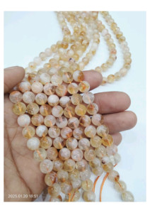 Cuentas Redondas de Citrino Amarillo Natural, Tira de 15 Pulgadas, Ágata Mirani de Rajasthan, Tema Amor - Product Image 2