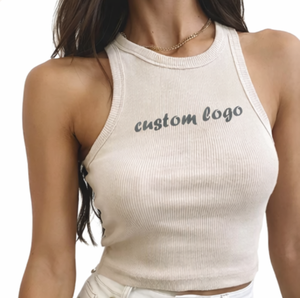 Débardeur côtelé court pour femme en coton 100% de haute qualité, avec logo personnalisé et imprimé en forme de U - Product Image 5
