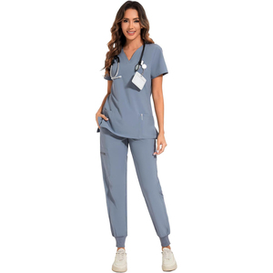 OEM Customized Work wear Comfortable Uniform Breathable Scrub Suits Women's V-Neck Medical Scrubs Nylon Spandex Hospital - Product Image 1