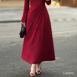 Jupe évasée trapèze pour femme, taille haute, rouge foncé premium |   Jupe Layla pour une mode de bureau élégante |   LAVIEM - Product Image 6