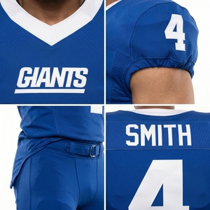 Wholesale Custom Printed Blue V-Neck American Football Jersey Polyester <b>Mesh</b> Youth Uniform Team Name Moisture Wicking OEM - Product Image 4