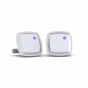 Boutons de manchette carrés en argent avec améthyste sertie clos, bijoux formels pour homme - Product Image 3
