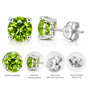 Pendientes de botón personalizados OEM de plata de ley 925 con peridoto verde, engaste de cuatro garras, unisex, joyería de moda con piedra de nacimiento de agosto - Product Image 6