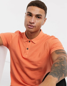 Men's <b>Orange</b> Short Sleeve <b>Polo</b> Shirt Cotton Pique Knitted Casual Solid Color Breathable Regular Fit Button Design - Product Image 3