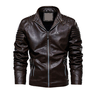 Veste en cuir véritable noire pour homme, col mandarin, fermeture éclair, style décontracté, vêtement d'hiver, coupe régulière, couleur unie, doublure en satin - Product Image 5