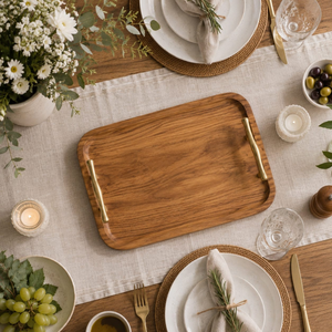Luxury Acacia Wood Serving <b>Tray</b> with Brass Handles | Handmade Wooden Tea Coffee <b>Breakfast</b> <b>Tray</b> | Decorative Ottoman Serving - Product Image 4
