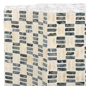 Charcoal <b>Grey</b> Ivory White Block Faceted Stools Mother of Pearl Handcrafted Mosaic <b>Small</b> <b>Side</b> <b>Table</b> Living Room Bedroom Decor - Product Image 4