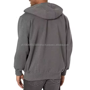 Custom <b>grey</b> Boxy fit Streetwear Full-Zip Distressed Loose Heavyweight cropped zip up <b>men</b> <b>hoodie</b> - Product Image 2