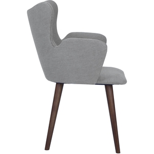 Chaise de salle à manger rembourrée gris clair de style Mid-Century Modern avec dossier haut incurvé et accoudoirs pour le travail à domicile - Product Image 3