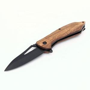 Couteau de poche pliant avec manche en bois de zèbre et lame noire, personnalisable OEM, pour le camping et la chasse en plein air, cadeau gravé - Product Image 1