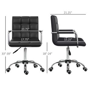 Sedia da Ufficio Ergonomica con Schienale Medio, Nera, con Ruote Girevoli, in Pelle PU, Altezza Regolabile, Design Contemporaneo, Certificata BIFMA per Dirigenti - Product Image 3