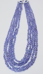 Collier ovale lisse en tanzanite naturelle à 5 brins pour femme avec perles de pierre - Product Image 2