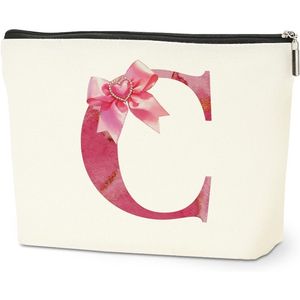 Borsa Cosmetica Personalizzata con Iniziali, Pochette Carina Stile Preppy, Organizer per Trucchi con Monogramma e Fiocco, da Viaggio per Articoli da Toeletta - Product Image 1