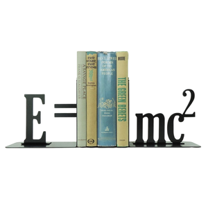 Entretoises à livres en métal théorie de la relativité E=Mc², noires, décoratives, modernes, pour bureau et maison, cadeau unique pour les amateurs de sciences - Product Image 1