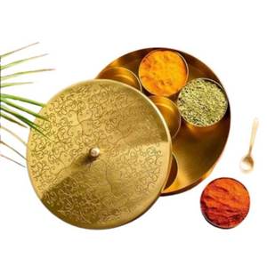 Juego de recipientes para especias de latón 100% puro con cuchara, estilo vintage dorado, ecológico, solo lavar a mano, soporte de almacenamiento, utensilios de cocina - Product Image 2