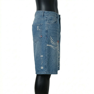 Snow Washed Baggy Jorts Men Loose Fit Denim Shorts Vintage Streetwear Wide Leg Summer <b>Jean</b> Shorts Custom OEM ODM - Product Image 3