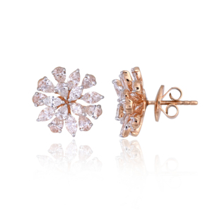 Pendientes de Diamantes de Oro Rosa de 18K de Lujo Ivaan Jewels, Diseño de Flor, Diamantes Naturales FG VS, Joyería Fina, Regalo de Aniversario de Bodas - Product Image 3