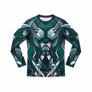 Unisex Full Sleeve Rash Guard Blue <b>White</b> Geometric Print Quick Dry <b>Compression</b> <b>Shirt</b> Anti-UV Front Logo Adult Sport Top UPF50+ - Product Image 3