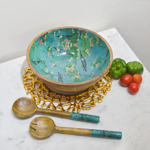 Bol en bois émaillé pour servir le dîner, imprimé floral, artisanal, réutilisable, pour salade et desserts, léger, bol en bois - Product Image 5