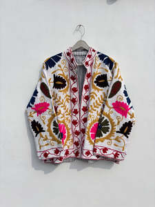 Women's Hand Stitched Suzani Quilted Jacket Ethnic Embroidered Winter <b>Coat</b> Full Sleeves Handmade Boutique Fashion Outerwear - Product Image 1