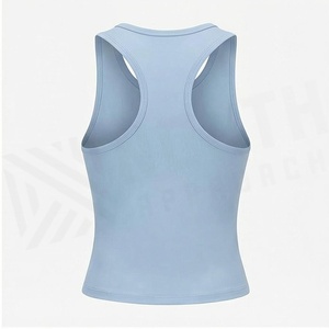 North Approach Women's Sleeveless <b>Crop</b> <b>Top</b> Crew Neck Solid Light <b>Blue</b> Yoga Tank Breathable Spandex Polyester Racerback - Product Image 2
