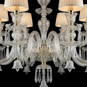 Lustre en cristal importé, 43 lumières, trois niveaux, abat-jour en tissu de luxe, lampe de plafond pour salon, hôtel, villa - Product Image 5