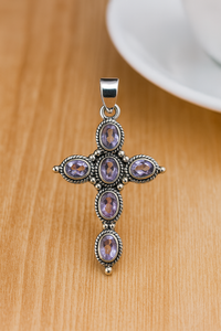 Natural Purple Amethyst Cross Pendant 925 Sterling Silver Religious <b>Jewelry</b> Vintage Handmade Gemstone Pendant Gift for Unisex - Product Image 4