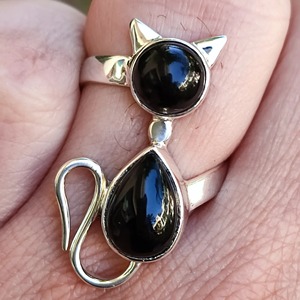 Anillo de Ónix Negro con Forma de Gato, Plata de Ley 925, Hecho a Mano, Estilo Boho, Anillo de Promesa para Mujer, Ónix Negro Natural, Piedra de Nacimiento de Julio - Product Image 5