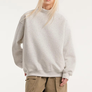 Sweat-shirt oversize à col montant unisexe, couleur unie, pull à manches régulières en molleton tricoté, idéal pour l'automne - Product Image 3