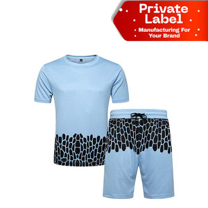 Ensemble de shorts pour hommes en maille gaufrée de qualité supérieure, très extensible, pour l'été, style survêtement, personnalisable OEM, ensemble de shorts côtelés en coton pour hommes, coupe ajustée - Product Image 1
