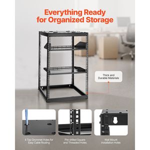 Rack di Rete Open Frame 16U Profondità 23 Pollici Montabile a Parete o da Terra, Robusto a 4 Posti con Ripiani Ventilati per Data Center - Product Image 5