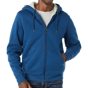 Sudadera con Capucha Azul para Hombre, Cierre de Cremallera, Felpa, Corte Regular, Color Sólido, con Bolsillos Delanteros y Forro Sherpa - Product Image 1