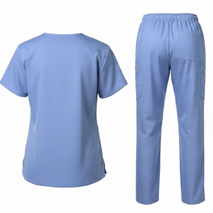 Ensemble d'uniformes médicaux pour hommes et femmes, manches courtes, col en V, pour hôpital, médecin, en denim tricoté, vêtements de travail pour détection d'aiguilles, vente en gros OEM ODM - Product Image 2